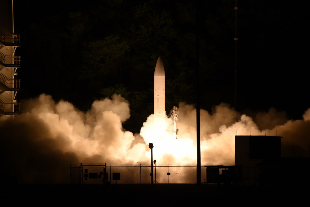 A common hypersonic glide body (C-HGB) launches from Pacific Missile Range Facility during a Defense Department flight experiment, Kauai, Hawaii, March 19, 2020.