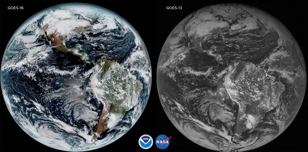 GOES-16 and GOES-13 comparison from the same day Jan 15, 2017